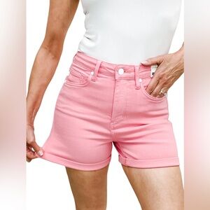 NWT Judy Blue High Rise Tummy Control Garment Dyed Shorts In Pink Women’s Size S